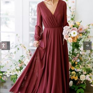 Revelry Juliet Chiffon Long Sleeve Dress in Merlot